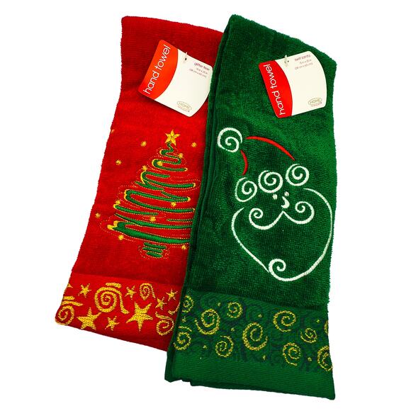Set of 7 NOS Target Christmas Embroidered Towels Santa Red Green Cotton NWT - Picture 2 of 8